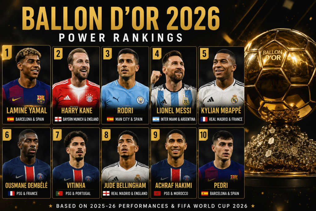 Ballon d'Or 2026 Rankings featuring Lamine Yamal and leading contenders