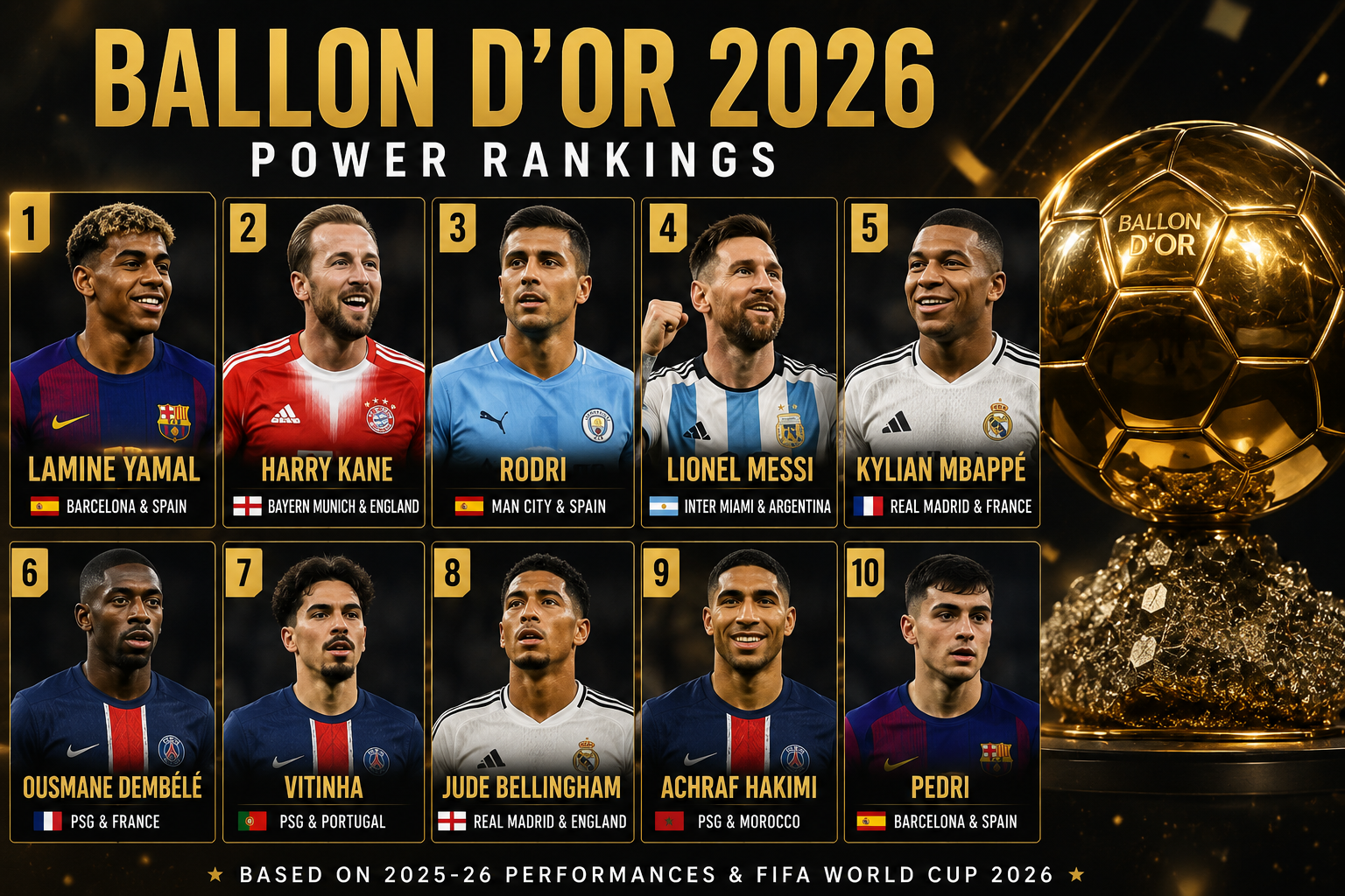 Ballon d'Or 2026 Rankings featuring Lamine Yamal and leading contenders
