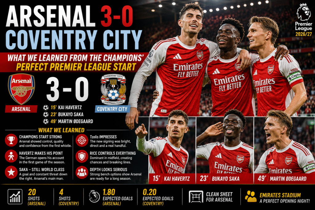 Arsenal 3-0 Coventry as Kai Havertz scores at the Emirates Stadium
