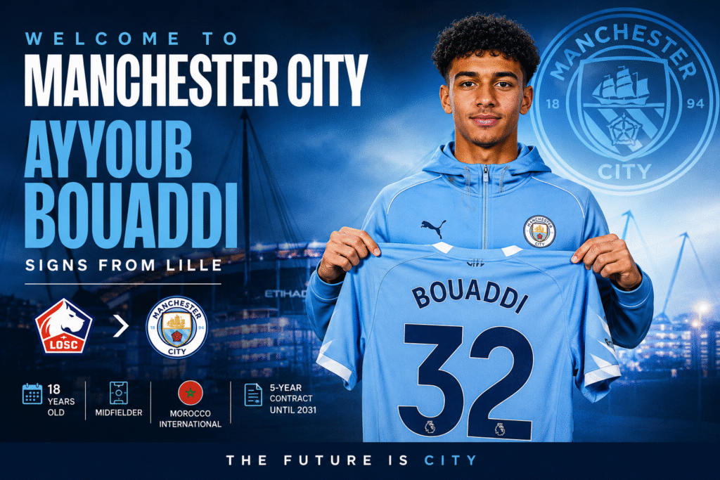 Ayyoub Bouaddi Manchester City transfer after joining from Lille