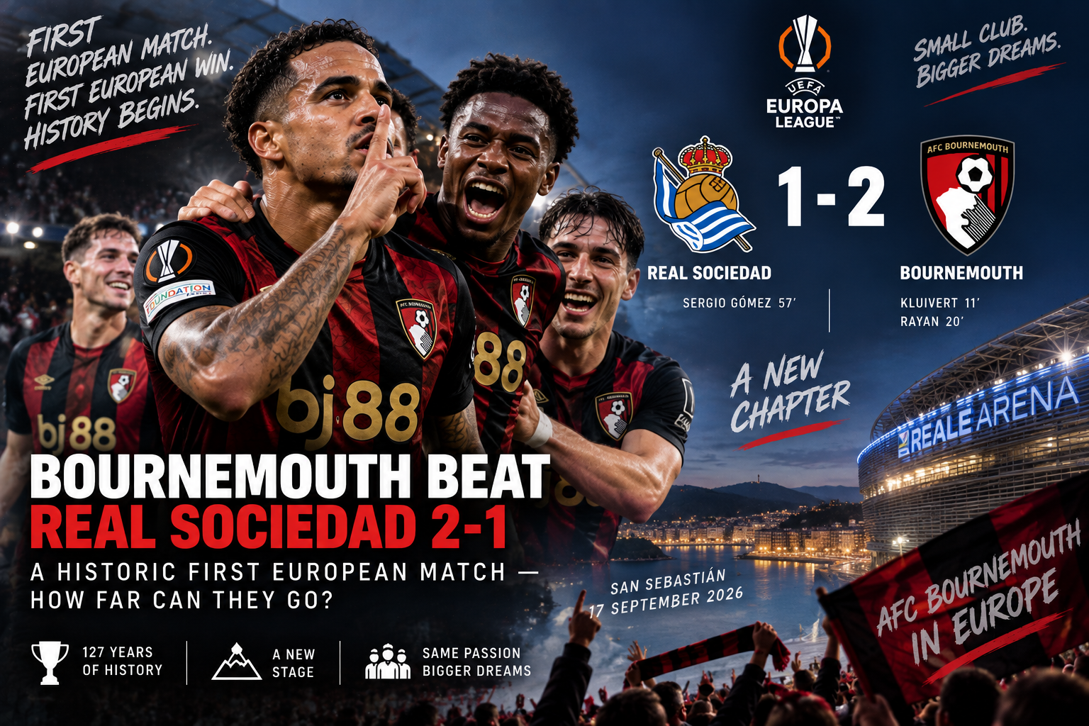 Justin Kluivert scores Bournemouth Europa League first goal