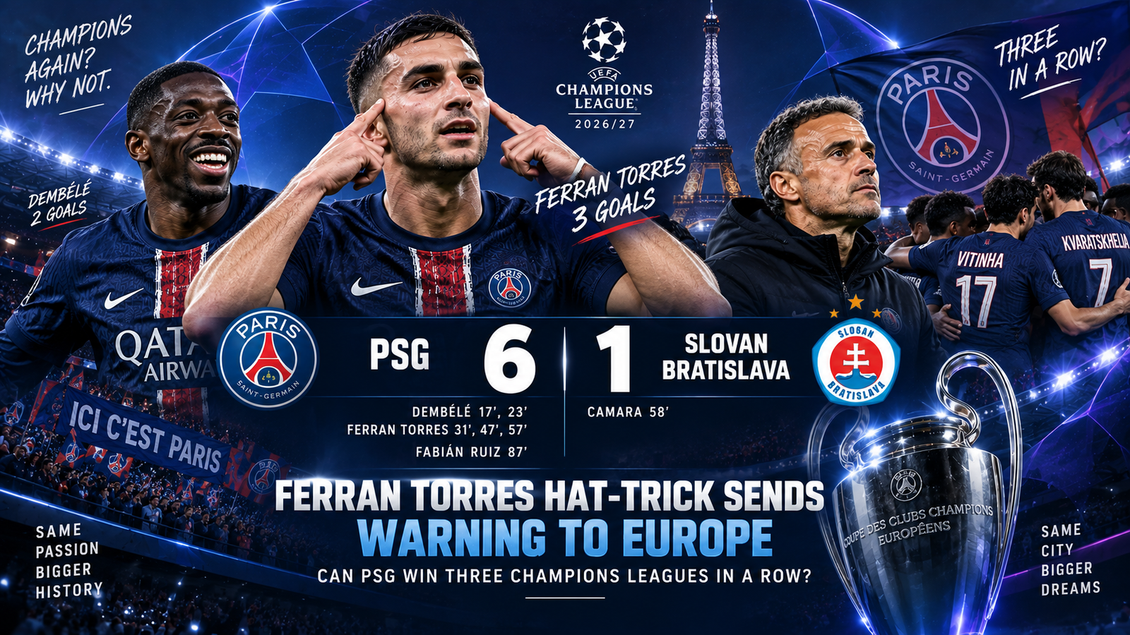 PSG 6-1 Slovan Bratislava Champions League
