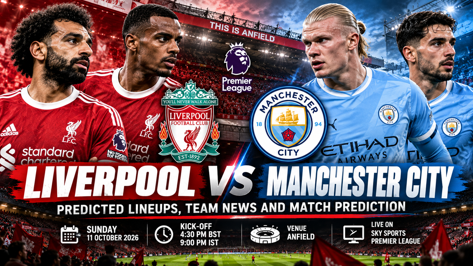 Liverpool vs Manchester City predicted lineups and Premier League match preview