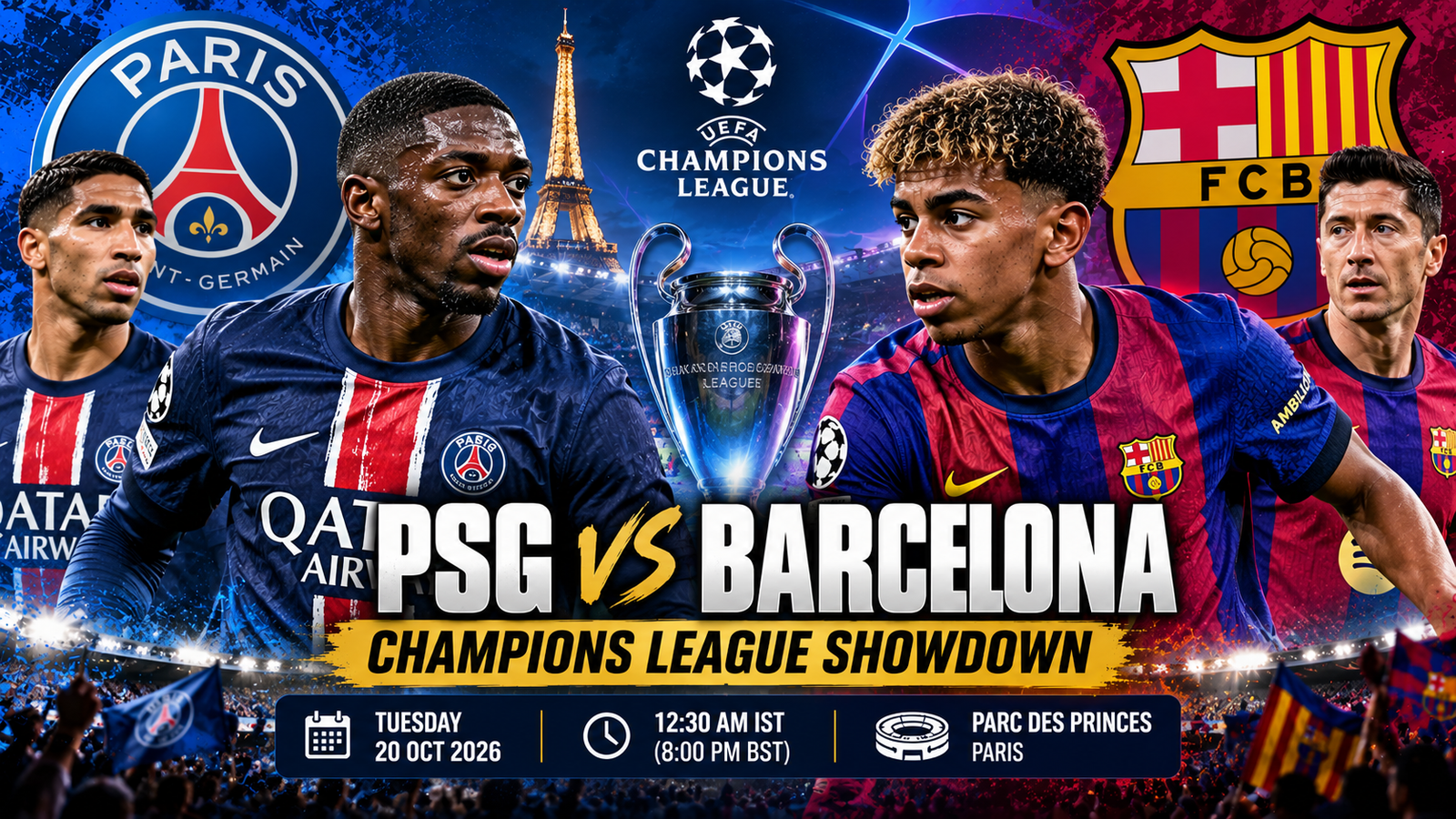 PSG vs Barcelona Champions League match preview with team news and predicted lineups